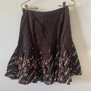 Lithe Anthropologie Dark Brown Embroidered Skirt Size 2